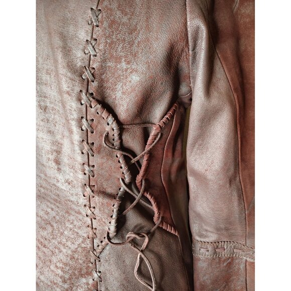 Tribe America Size 8 Geronimo Cognac Leather Jacket Cinched Back, Zip, Steampunk - Picture 9 of 10